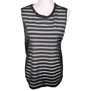 Renee C. Black Mesh Stripe Sheer Sleeveless Top Size Medium